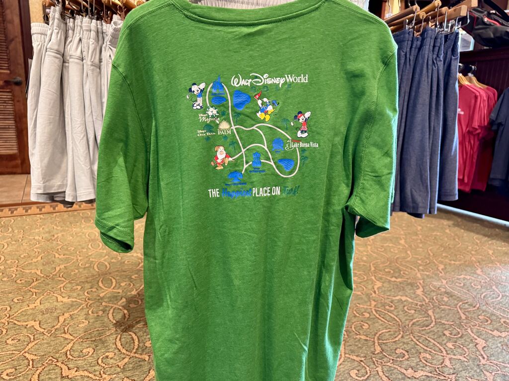 Green golf shirt available at Palm and Magnolia pro shop at Walt Disney World