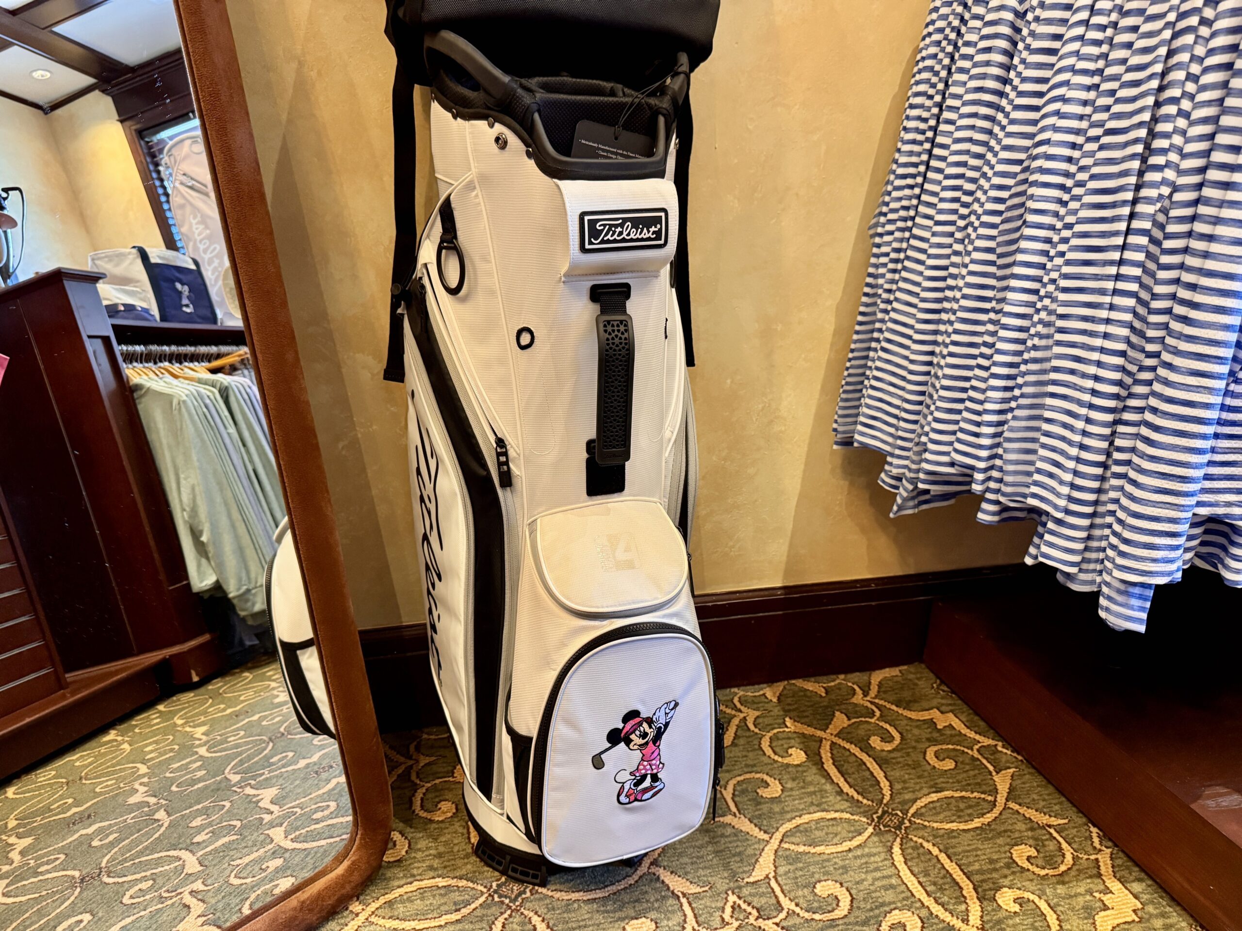 Minnie golf bag available at Palm and Magnolia pro shop at Walt Disney World