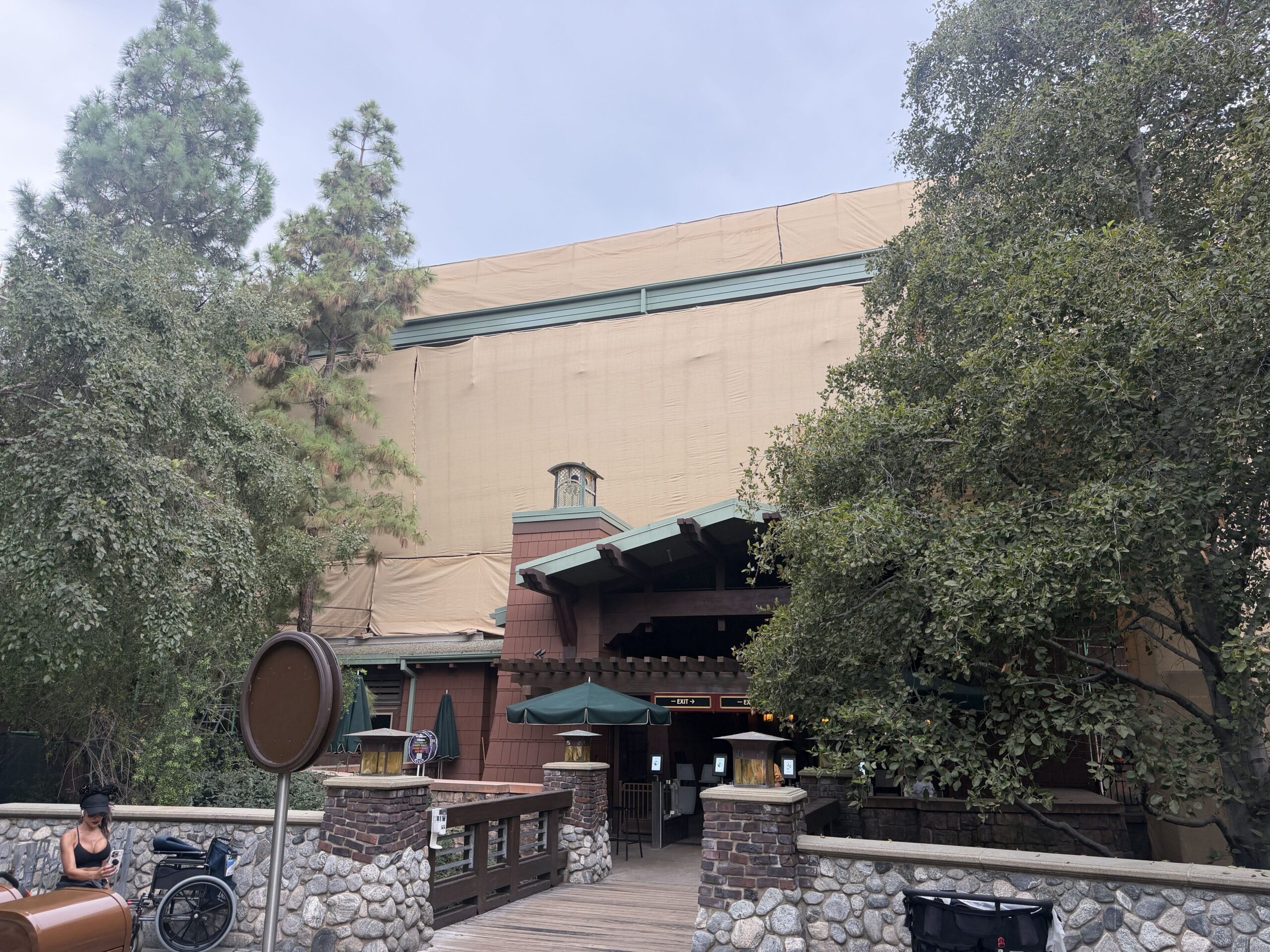 Disney’s Grand Californian Hotel Largely Covered With Scrim Near Grizzly Peak Entrance