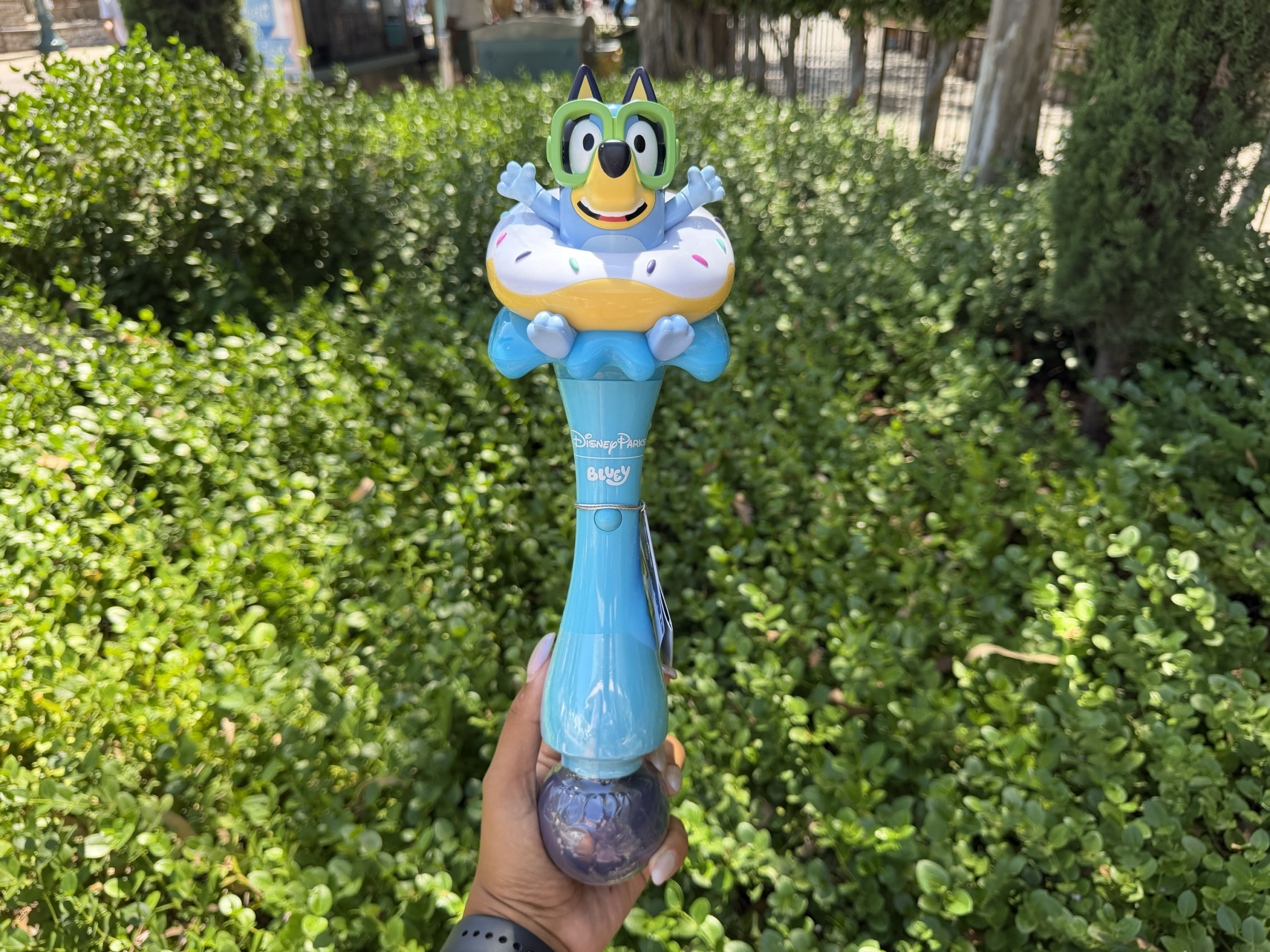 New Bluey merchandise has arrived in Disneyland, including plush ear headbands and a bubble wand.
