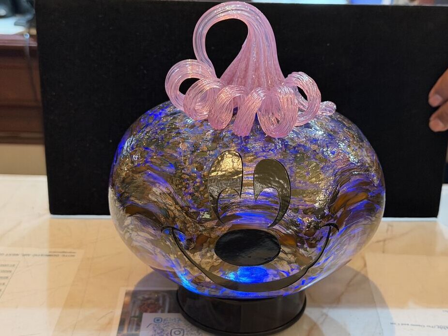 New Mickey glass blown pumpkin available in Crystal Arts at Disneyland Park
