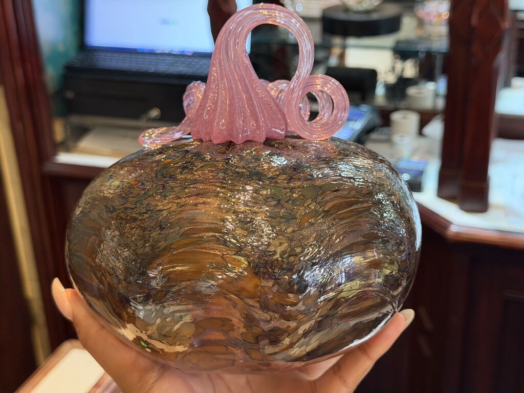 New Mickey glass blown pumpkin available in Crystal Arts at Disneyland Park
