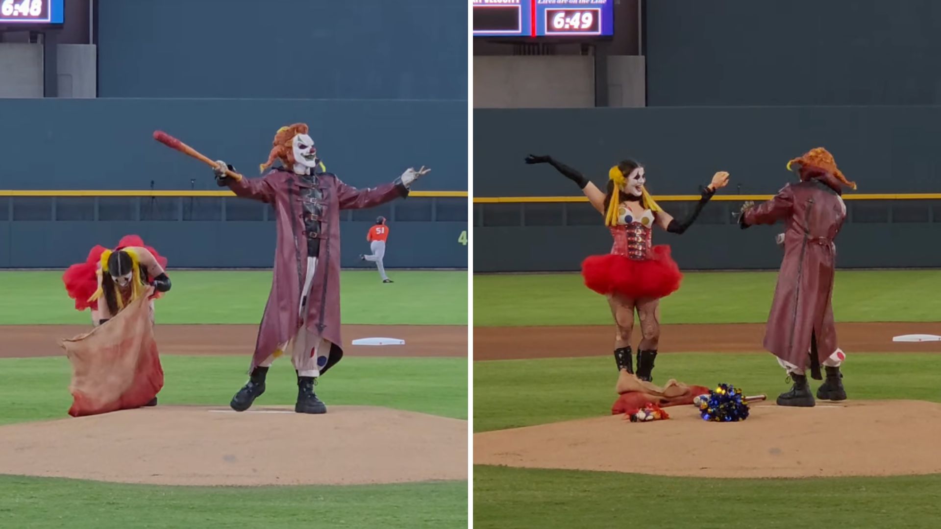 Halloween Horror Nights Icons Jack and Chance Throw First Pitch at Las Vegas Aviators Game
