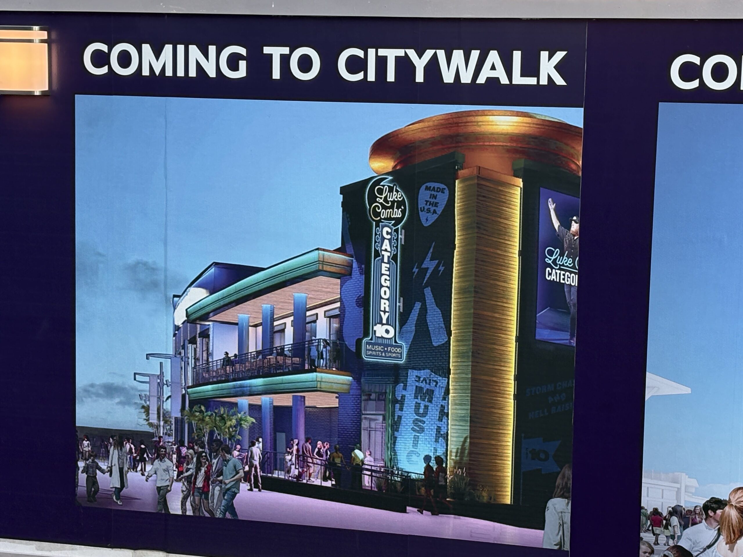 Luke Combs Category 10 Concept Art Added to Construction Walls at Universal CityWalk Orlando as Construction Progresses